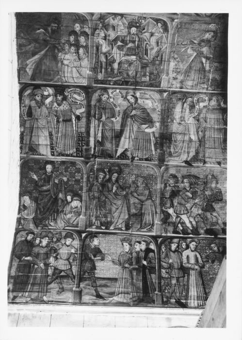 peintures monumentales : légende de sainte Marguerite, légende de saint Fiacre, vue partielle