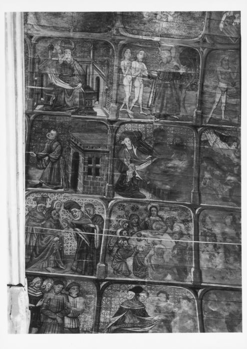 peintures monumentales : légende de sainte Marguerite, légende de saint Fiacre, vue partielle