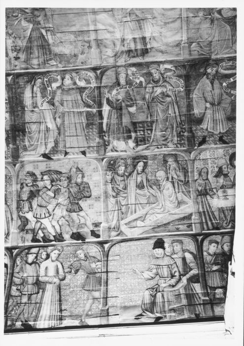 peintures monumentales : légende de sainte Marguerite, légende de saint Fiacre, vue partielle