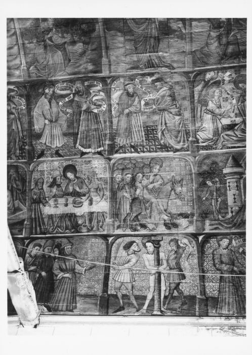 peintures monumentales : légende de sainte Marguerite, légende de saint Fiacre, vue partielle