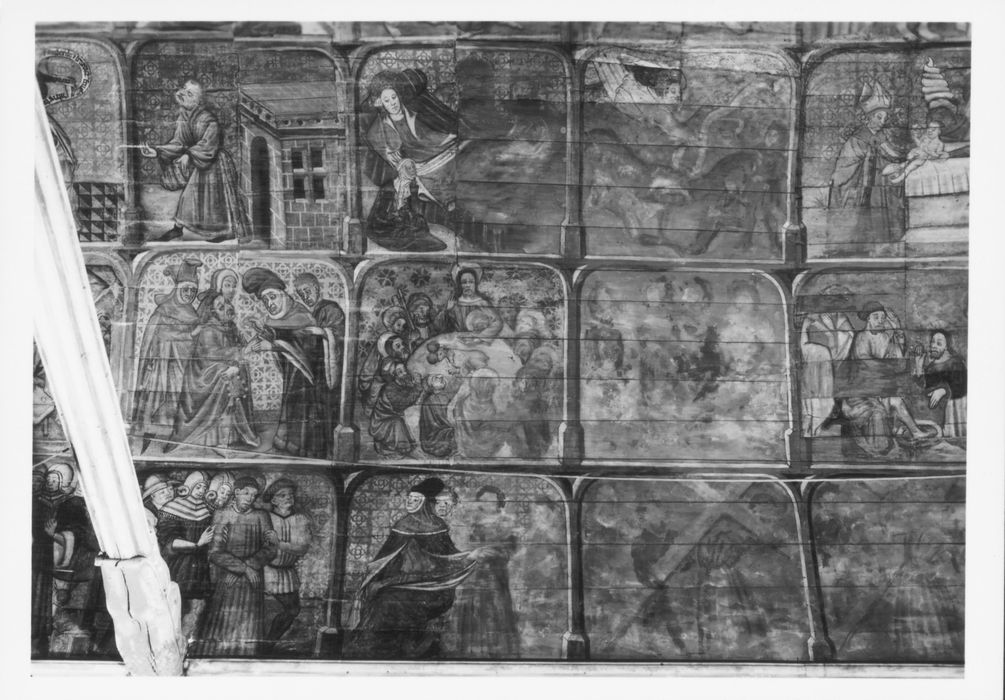 peintures monumentales : légende de sainte Marguerite, légende de saint Fiacre, vue partielle