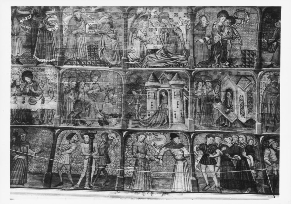 peintures monumentales : légende de sainte Marguerite, légende de saint Fiacre, vue partielle