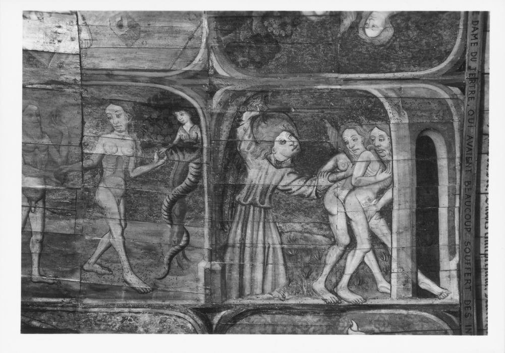peintures monumentales : légende de sainte Marguerite, légende de saint Fiacre, vue partielle