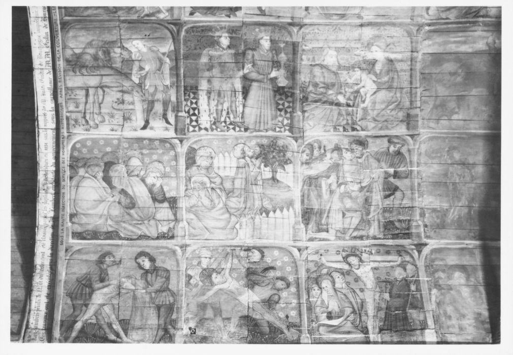 peintures monumentales : légende de sainte Marguerite, légende de saint Fiacre, vue partielle