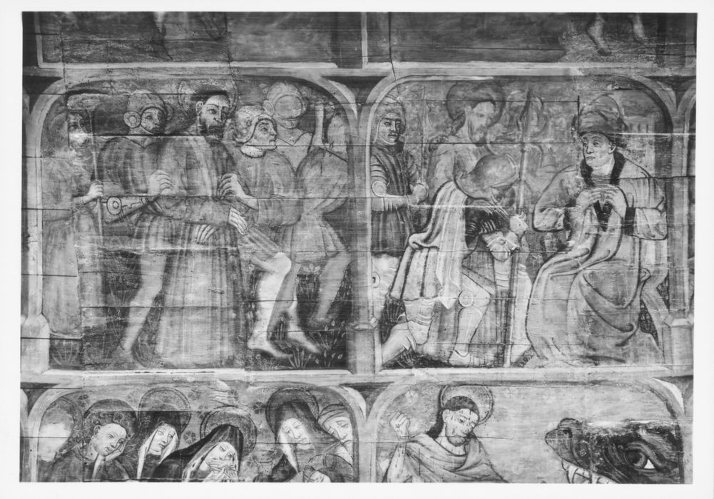 peintures monumentales : légende de sainte Marguerite, légende de saint Fiacre, vue partielle