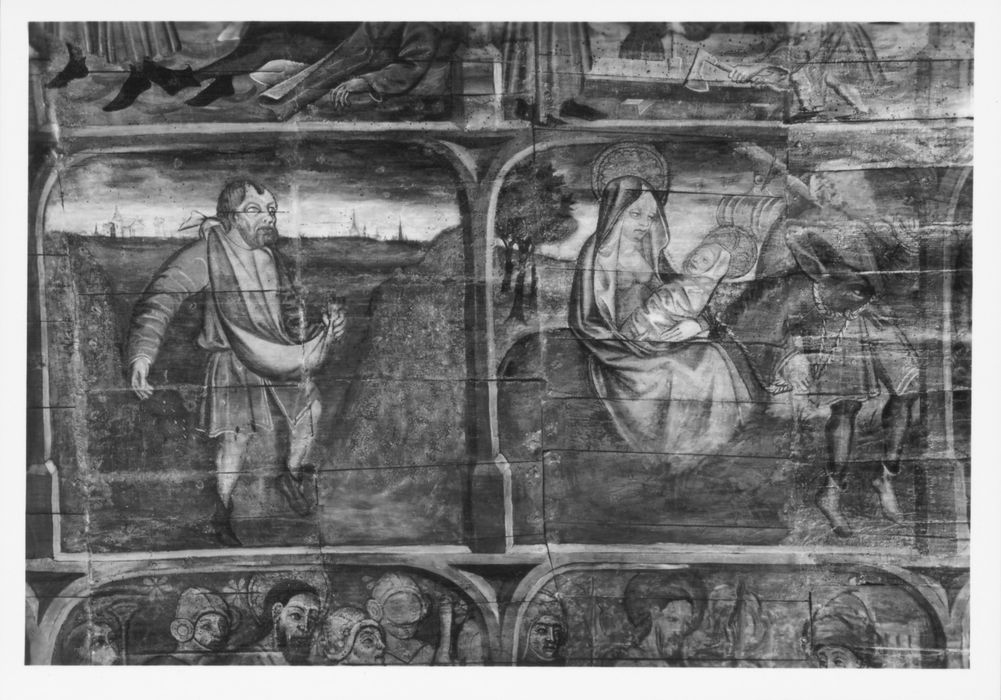 peintures monumentales : légende de sainte Marguerite, légende de saint Fiacre, vue partielle