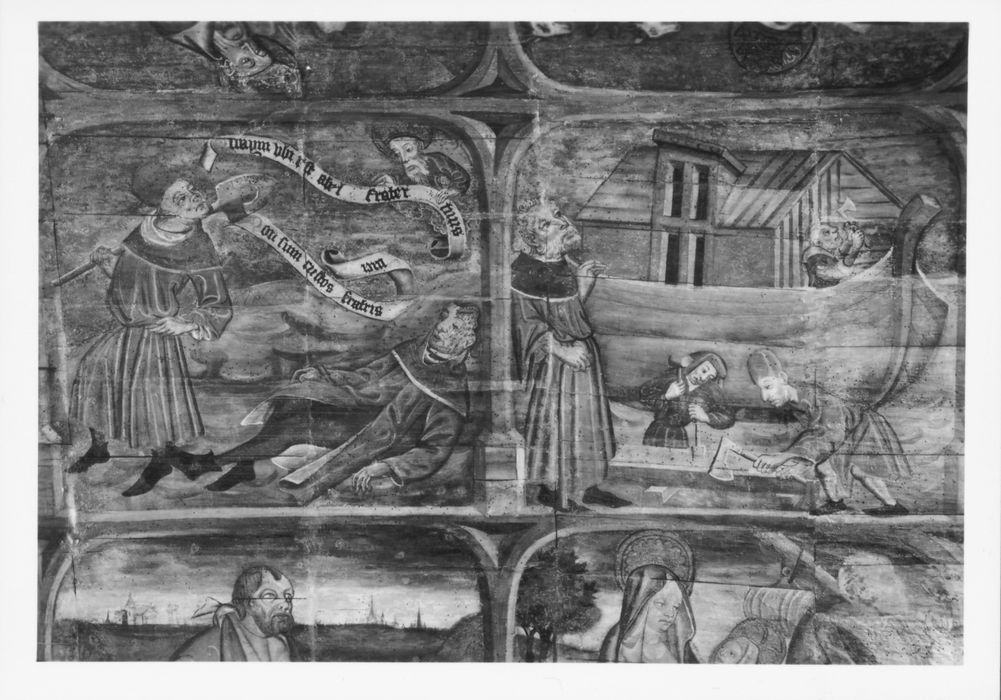 peintures monumentales : légende de sainte Marguerite, légende de saint Fiacre, vue partielle