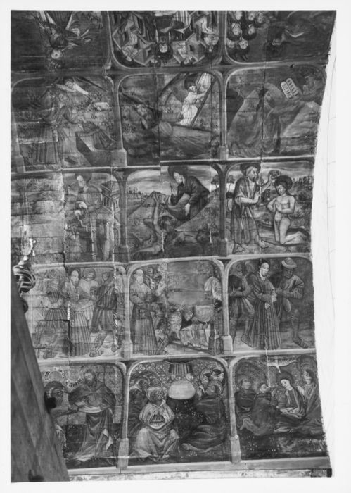 peintures monumentales : légende de sainte Marguerite, légende de saint Fiacre, vue partielle
