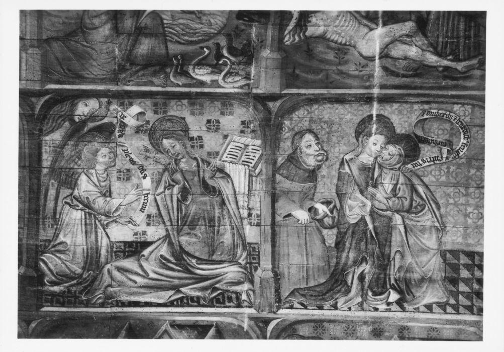 peintures monumentales : légende de sainte Marguerite, légende de saint Fiacre, vue partielle