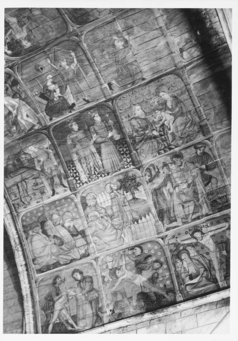 peintures monumentales : légende de sainte Marguerite, légende de saint Fiacre, vue partielle