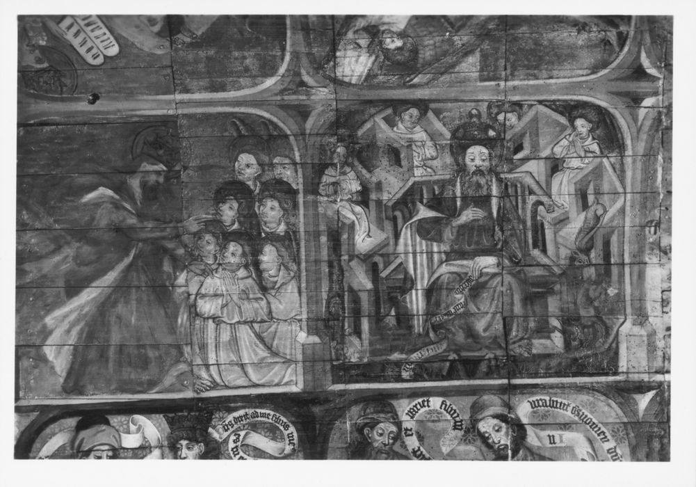 peintures monumentales : légende de sainte Marguerite, légende de saint Fiacre, vue partielle