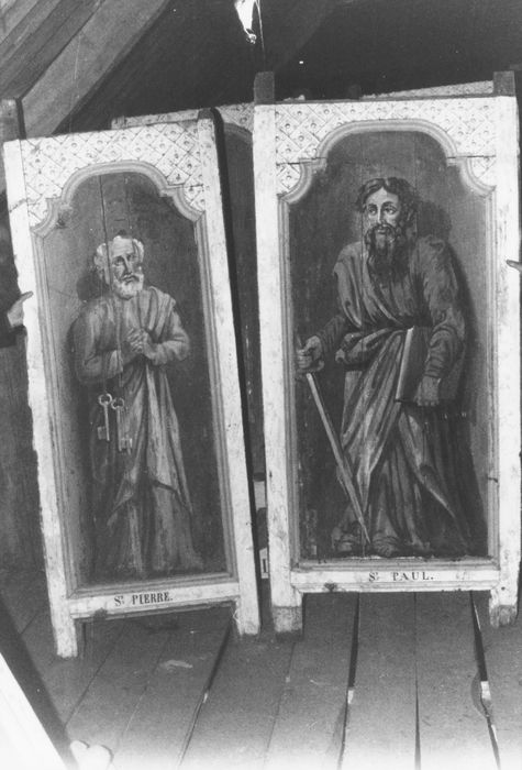 Quatre tableaux (panneaux peints) des lambris du choeur : Vierge, Saint Gal, Saint Pierre et Saint Paul