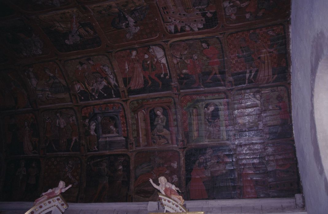 peintures monumentales : légende de sainte Marguerite, légende de saint Fiacre, vue partielle