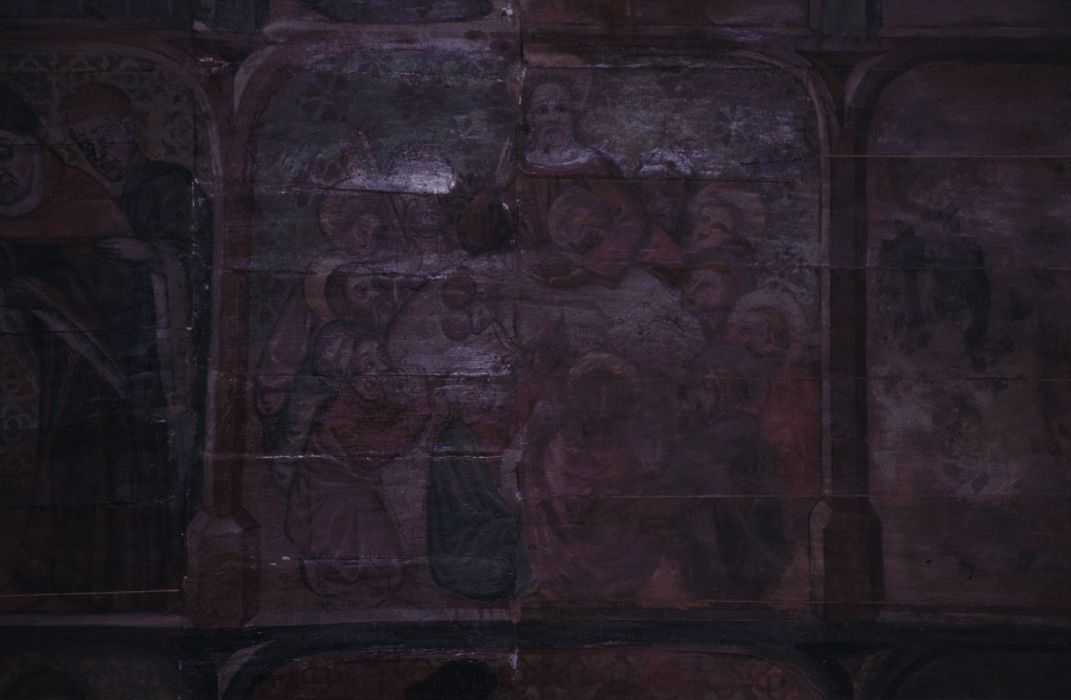 peintures monumentales : légende de sainte Marguerite, légende de saint Fiacre, vue partielle