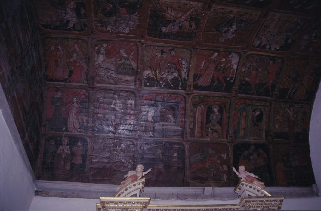 peintures monumentales : légende de sainte Marguerite, légende de saint Fiacre, vue partielle