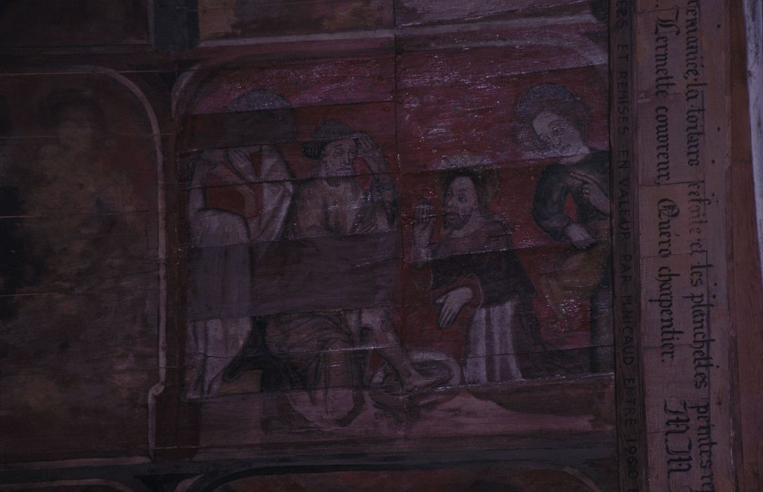 peintures monumentales : légende de sainte Marguerite, légende de saint Fiacre, vue partielle
