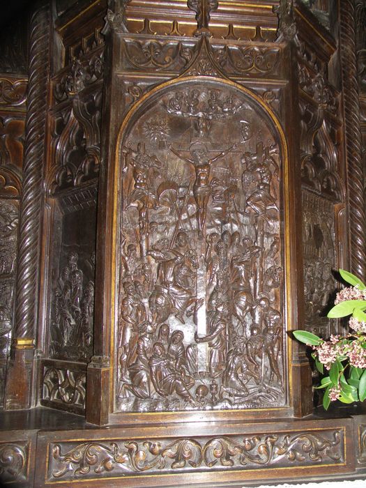 retable, détail d'un panneau : Chute de la Crucifixion (la)