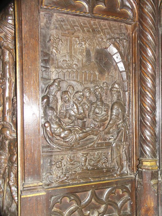 retable, détail d'un panneau : Mise au tombeau (la)