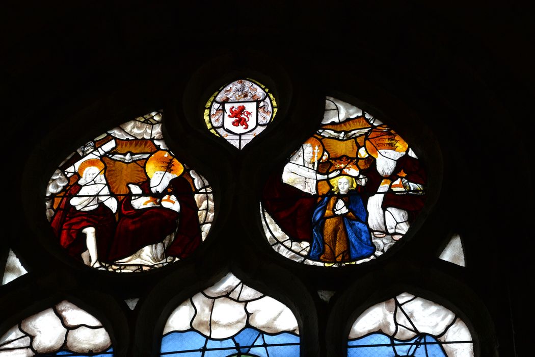 verrière : Dormition de la Vierge, détail : la Trinité et le couronnement de la Vierge