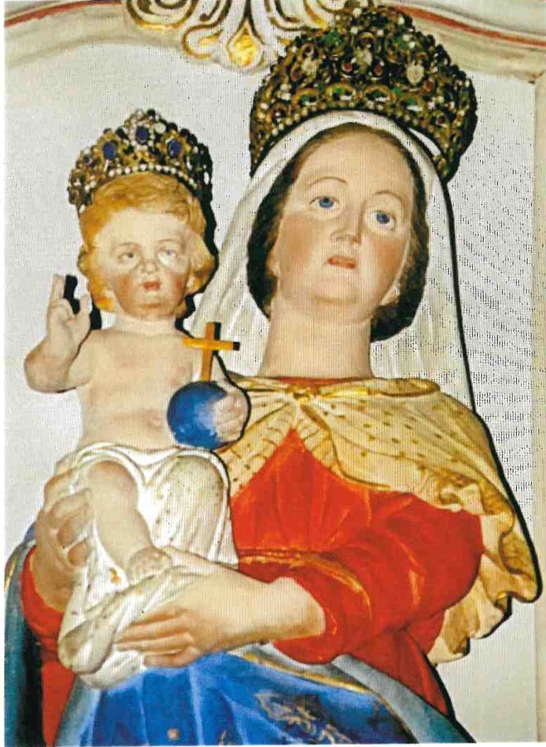 statue : Vierge à l'Enfant avec couronnes (partie supérieure)