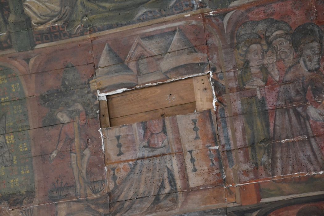 peintures monumentales de la voûte lambrissée : scènes de l'ancien et du nouveau testament, détail