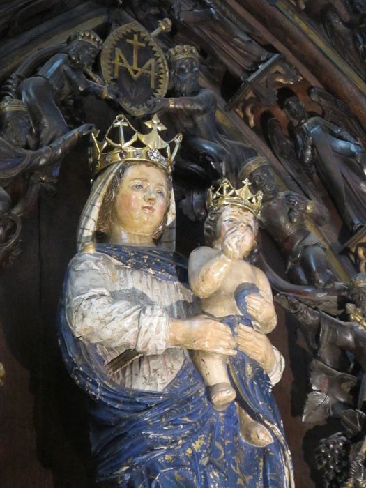 statue : Vierge à l'Enfant dite Notre-Dame de Bonne Nouvelle, vue partielle