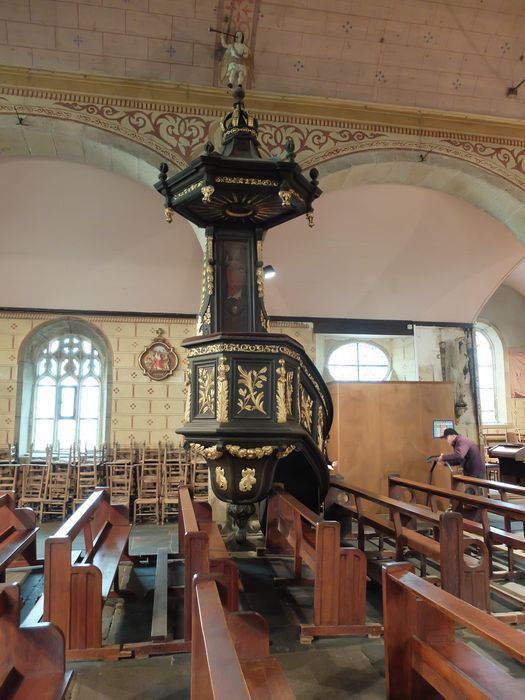 chaire à prêcher et peinture (panneau peint) : Christ enseignant (?)
