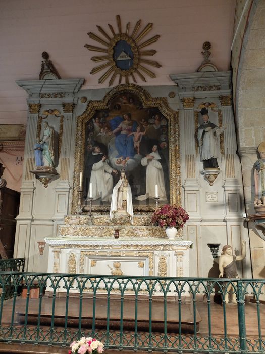 retable latéral nord, statues : Saint Yves et Education de la Vierge, tableau : Donation du Rosaire