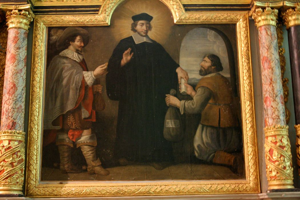 Tableau du retable de la chapelle sud : Saint Yves entre le riche et le pauvre