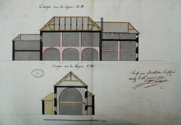 Projet pour la prison en 1818, coupes.