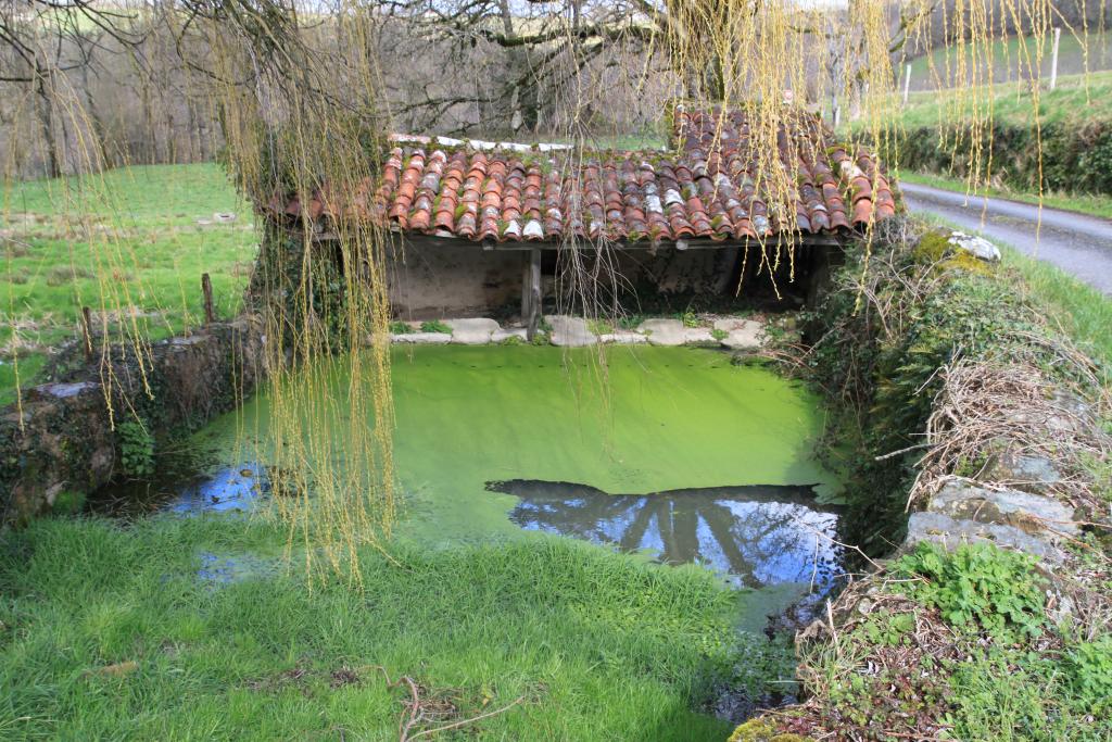 Vue d'ensemble du lavoir vieux de Cantaloube et de sa retenue.