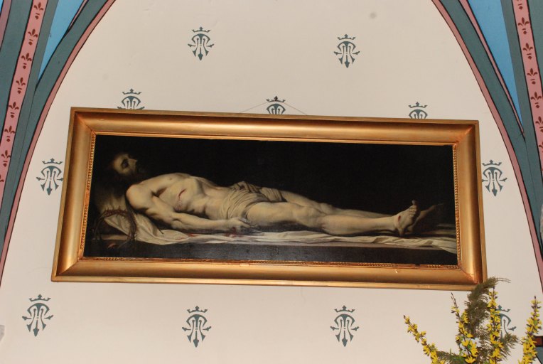 Tableau et son cadre : Le Christ mort couché sur son linceul