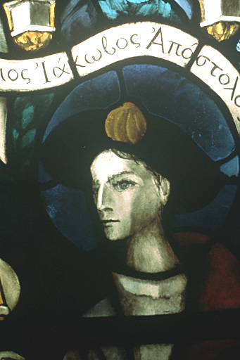 Verrière figurée : Sainte Geneviève et saint Jacques