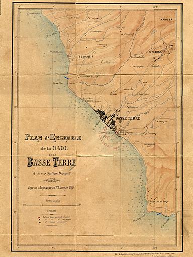 Plan de l'ensemble de la rade de Basse-Terre et de son système défensif. Etat des armements au 1er juillet 1889.