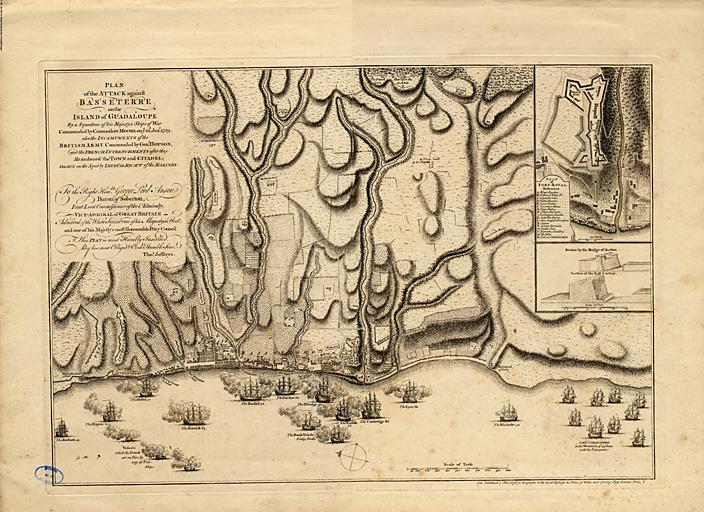 Plan de l'attaque de Basse-Terre par le commodor Moore le 22 janvier 1759