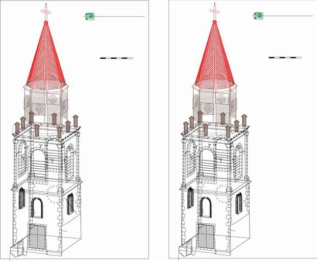 Levée photogramétrique du clocher, Vue en perspective depuis la place Bébian