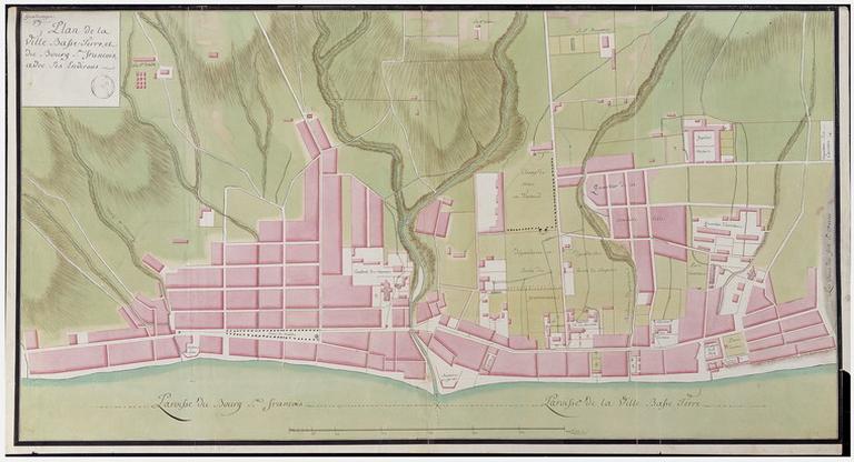 Plan de la ville de Basse-Terre et du quartier Saint-François avec ses environs