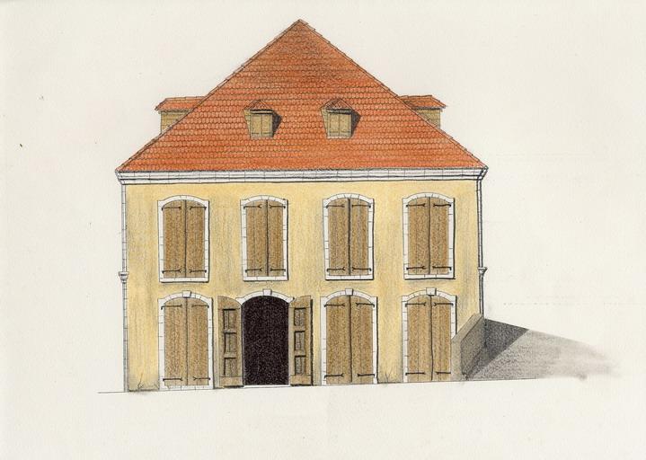 Reconstitution de la façade antérieure, état supposé à la fin du XVIIIe siècle