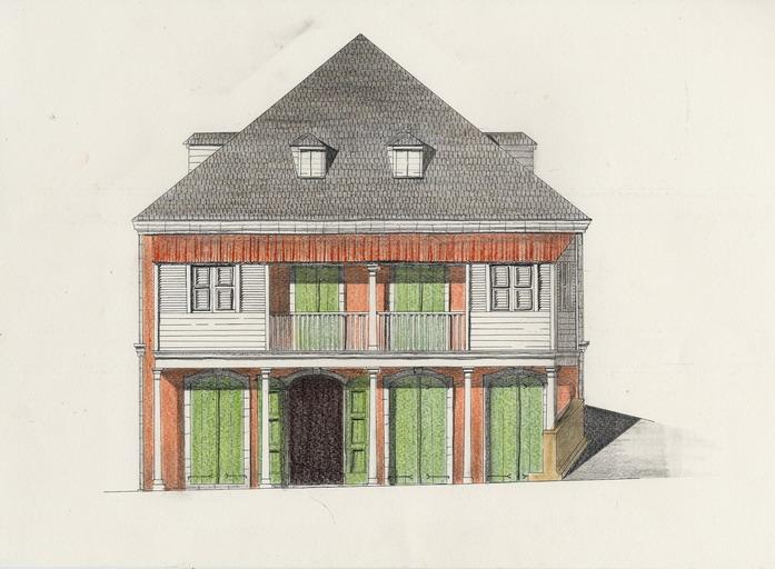 Reconstitution de la façade antérieure, état supposé à la fin du XIXe siècle
