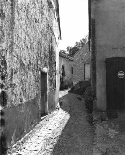 Vue des façades des maisons qui bordent la ruelle.