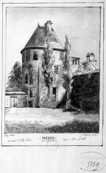 La tour des Arbalétriers dessinée par Moret en 1834. (BNF. Département des estampes, TopoVa Seine-et-Marne, H 156285)