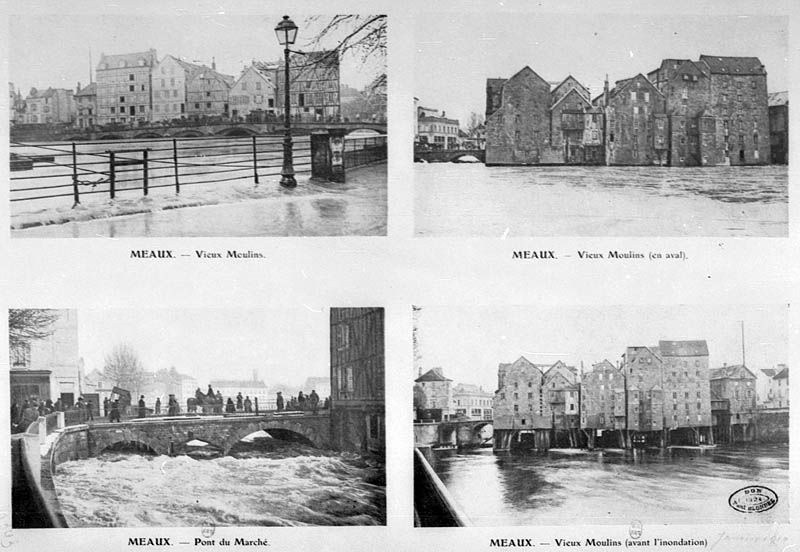 Le pont-aux-moulins et l'inondation de 1910. Photographies, début 20e s. (BNF. Département des estampes, TopoVa Seine-et-Marne, H 156290)