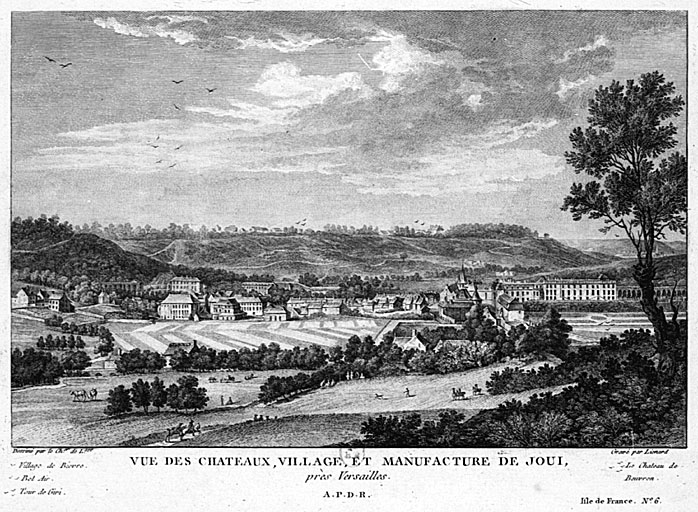 Vue d'ensemble des châteaux, village et manufacture de Jouy.