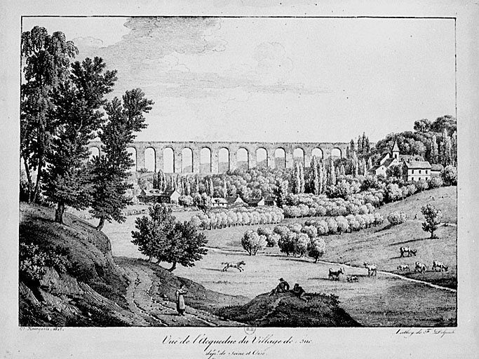 Vue d'ensemble du village et de l'aqueduc.