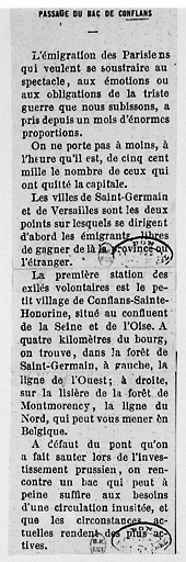 Article de journal décrivant l'émigration parisienne devant les prussiens.