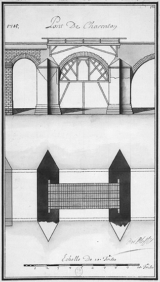 Plan et élévation d'une arche, côté aval.