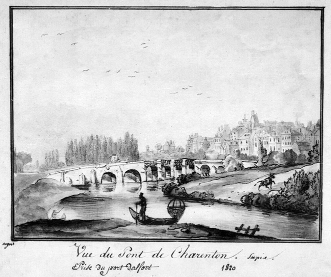 'Vue du Pont de Charenton prise du port d'Alfort', vue d'amont.