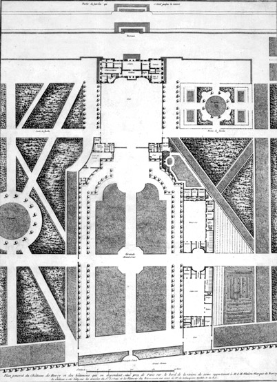 Plan général de distribution du château et des dépendances.