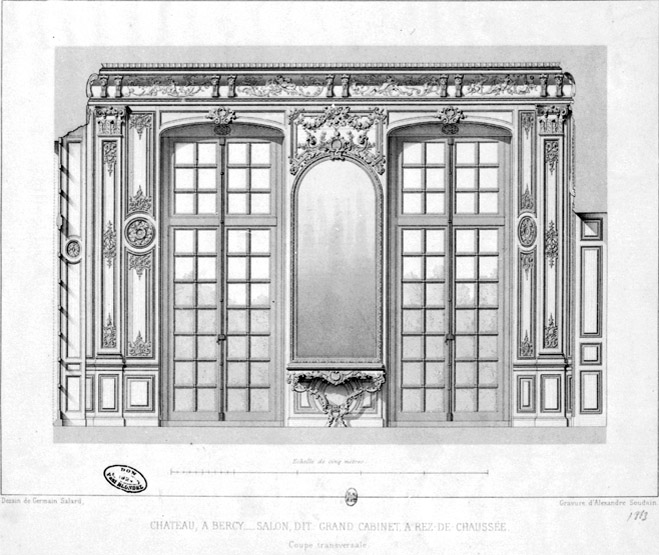 Coupe longitudinale du grand cabinet au rez-de-chaussée : vue inversée du mur ouest.