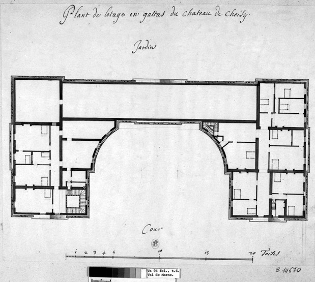 Plan de l'étage en galtas du grand château à l'époque de Mademoiselle de Montpensier.